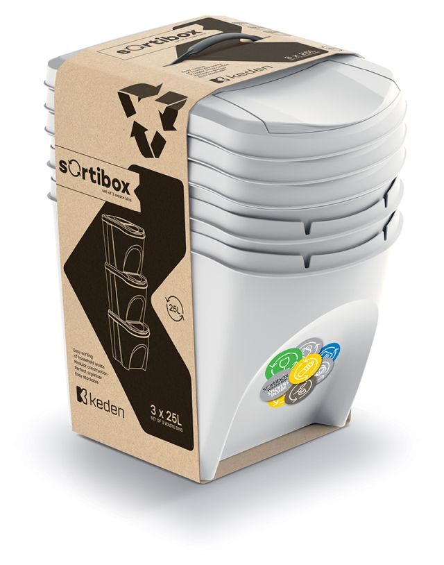 Sada 3 odpadkových košů SORTIBOX popelavá 3x25L