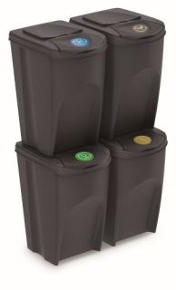 Sada 4 odpadkových košů SORTIBOX antracit, objem 4x35L