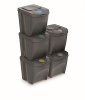 Sada 5 odpadkových košů SORTIBOX III šedý kámen, objem 5x25L