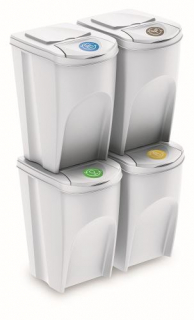 Sada 4 odpadkových košů SORTIBOX bílá, objem 4x35L