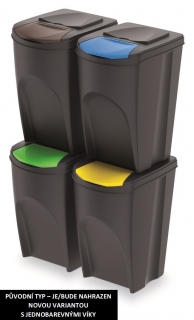 Sada 4 odpadkových košů SORTIBOX šedý kámen, objem 4x35L